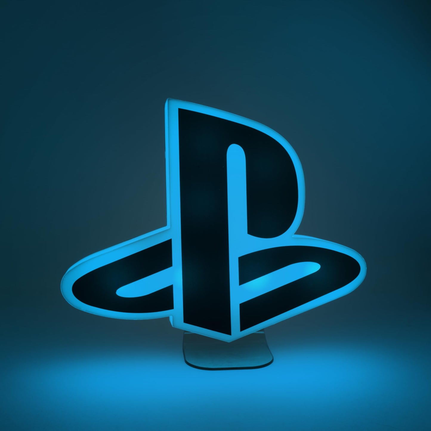 Paladone PlayStation logo light displaying three light modes, officially licensed gaming merchandise with illuminated design.