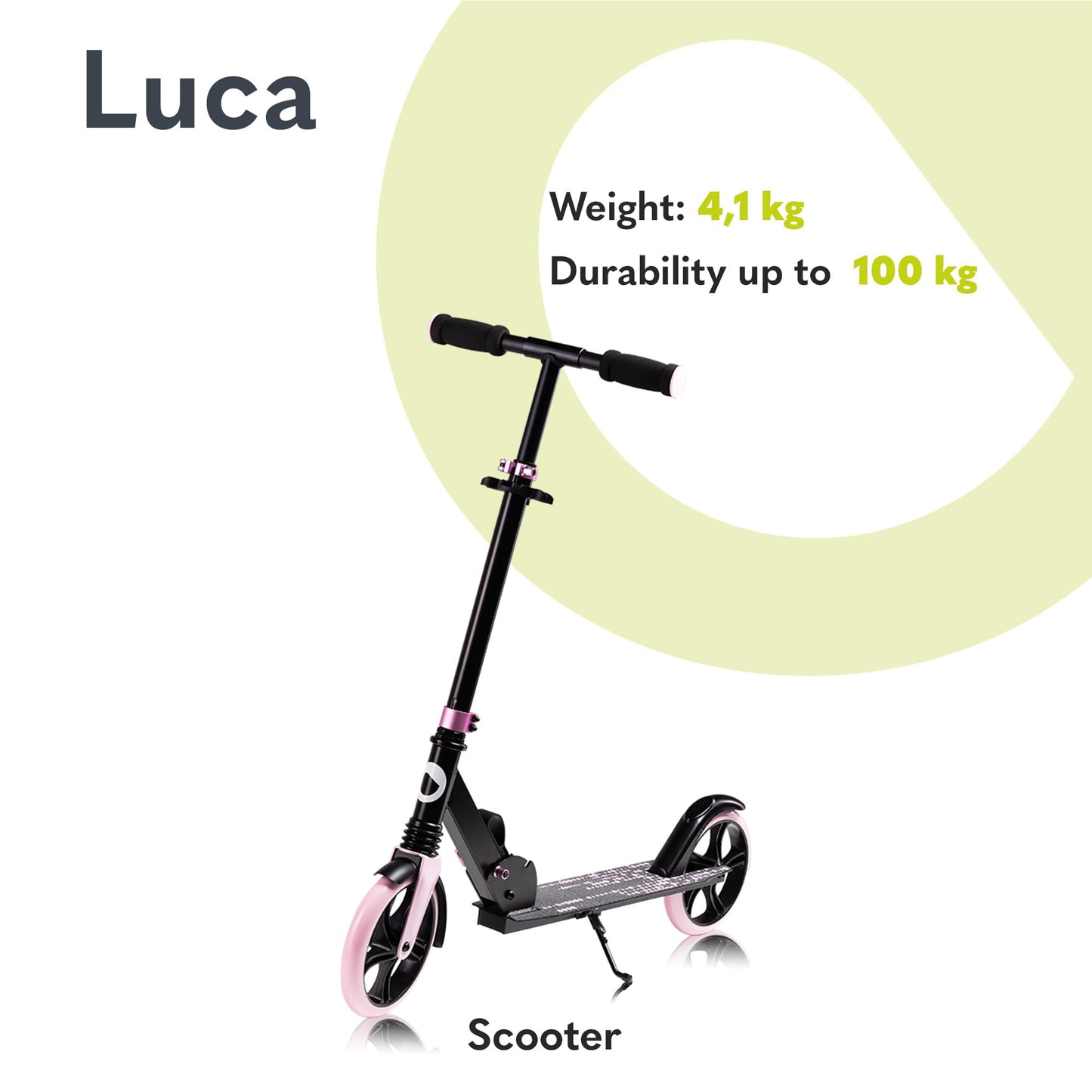 Lionelo Luca lightweight foldable scooter for kids and teens, featuring adjustable handlebars and non-slip platform.