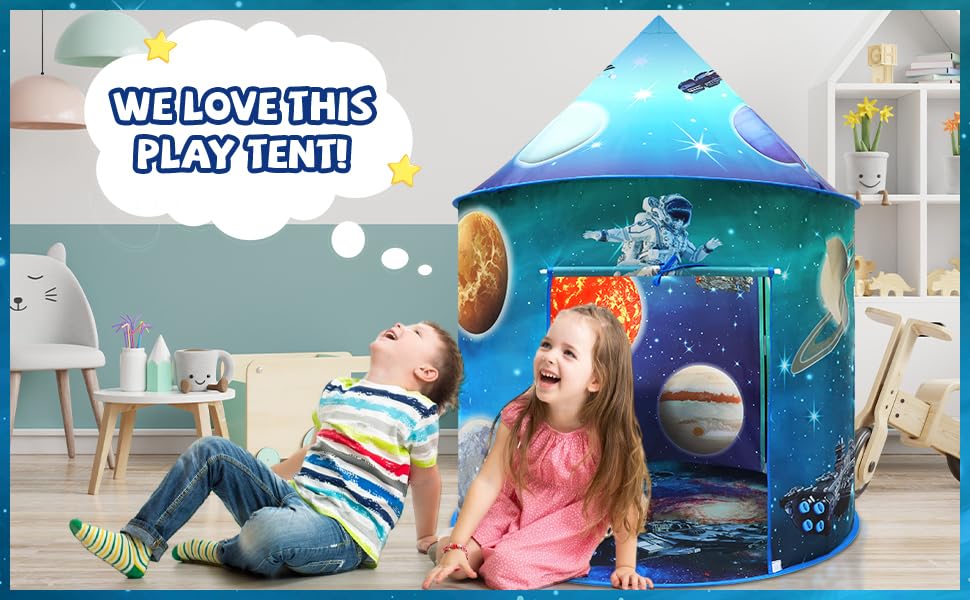 Kids astronaut galaxy play tent by MEERO LONDON, large pop-up space playhouse for toddlers, suitable for indoor and outdoor use