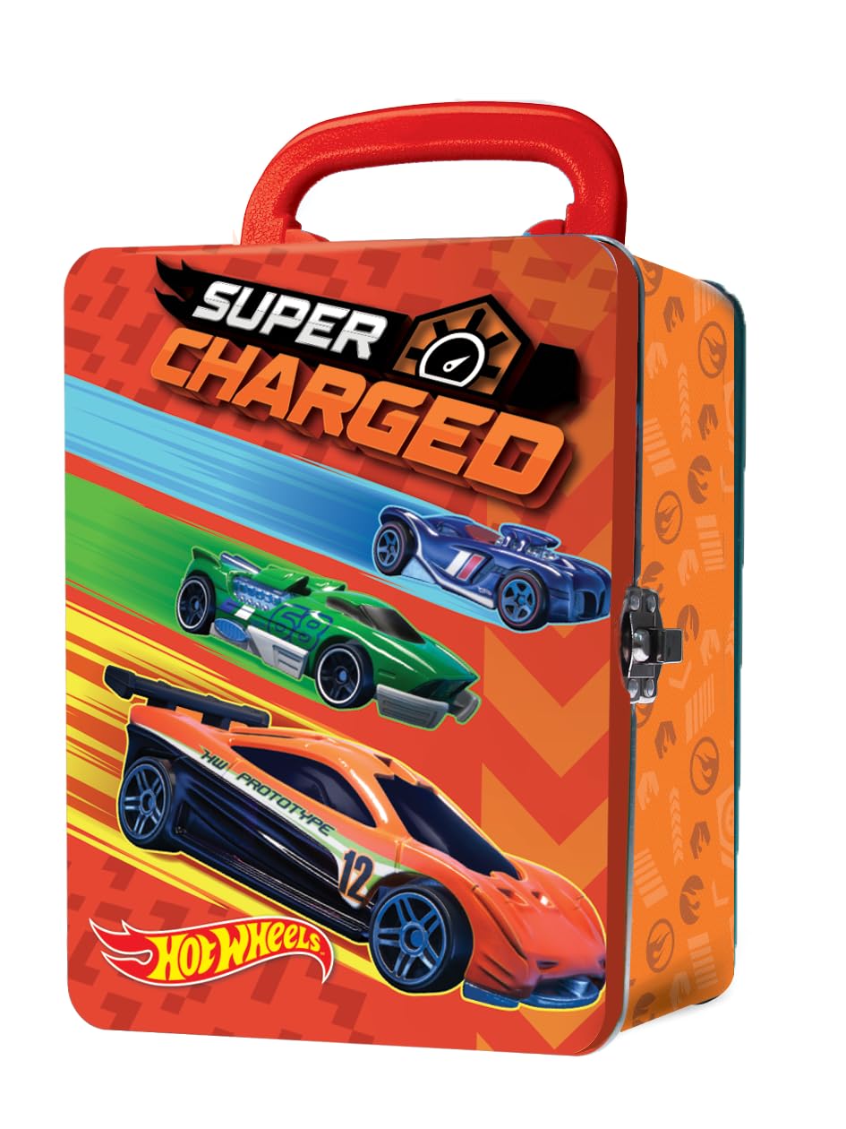 Hot Wheels 1:64 Scale Cars Metal Car Carry Case I 18 Toy Storage & Organiser Gift for Collectors Kids Ages 3 Years Old Up 3D HW Race lid Design (Cars not Included)