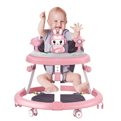Pink height adjustable baby walker with foldable design, footrest, small toys, and music for babies 6-18 months by Autrfso.