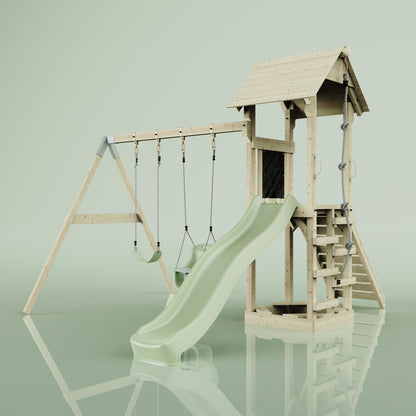 PolarPlay Tower Kids Wooden Climbing Frame - Swing Olavo Sage