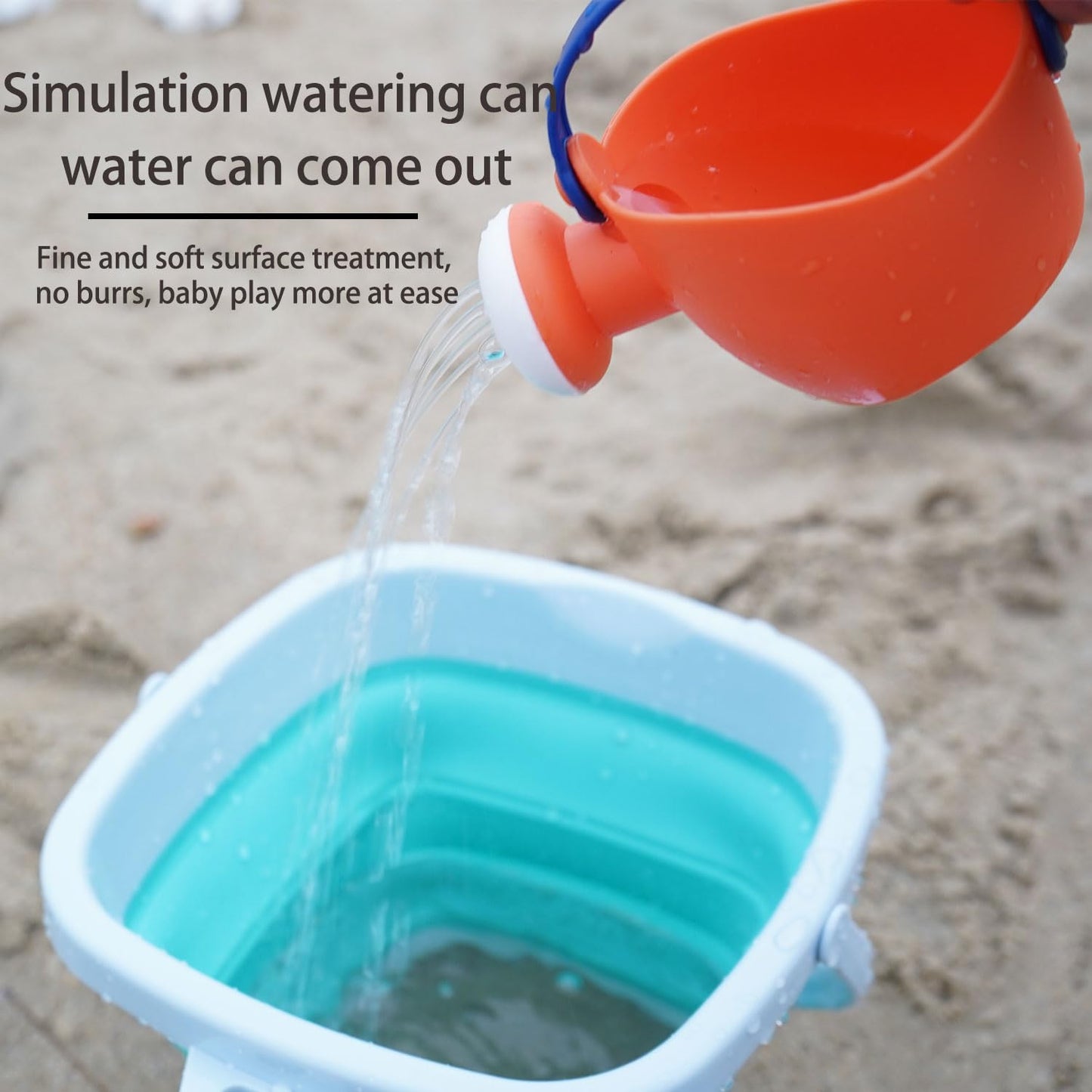 HaiLeTao beach toys set for kids with sand bucket, mesh bag, shovels, animal and dinosaur molds, watering can, and rakes.