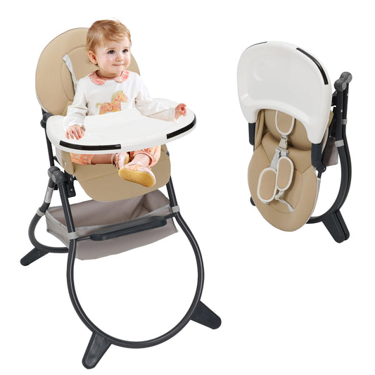 Highchair, Foldable Baby High Chair, Baby Feeding Chair with Adjustable Dinner Table & Storage Bag, Function Combination for Babies Toddlers