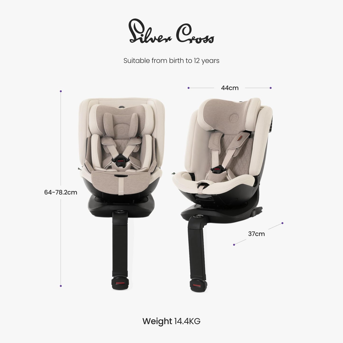 Silver Cross - Motion All Size 2 360 Car Seat - Newborn to 12 years - Isofix Car seat - 5 Point Safety Harness - 360 Rotation - Almond