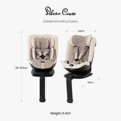 Silver Cross - Motion All Size 2 360 Car Seat - Newborn to 12 years - Isofix Car seat - 5 Point Safety Harness - 360 Rotation - Almond