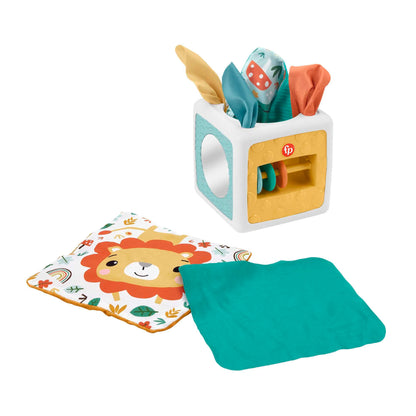 Fisher-Price Pretend Tissue Box Baby Sensory Toy for Newborns, Tummy Time Crinkle Toys, Tissue Fun Activity Cube