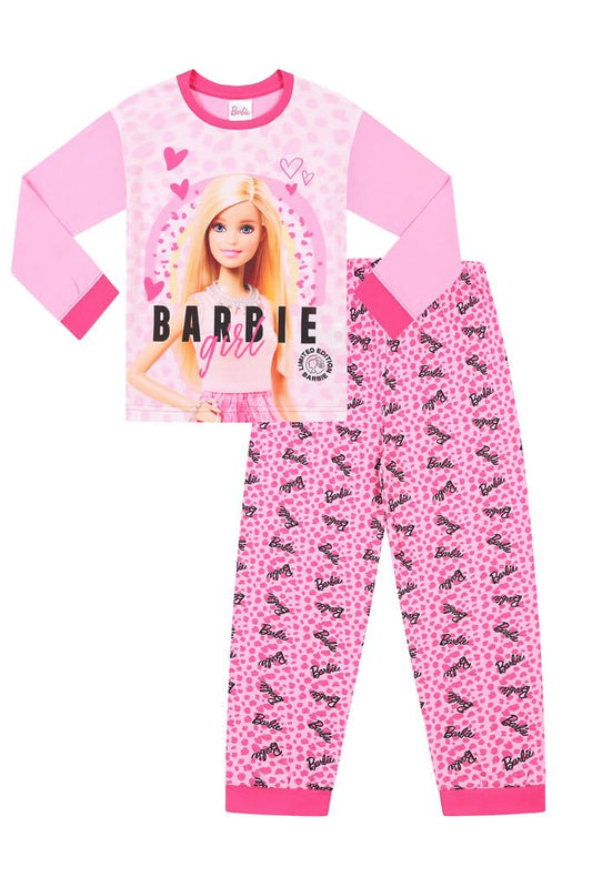Barbie long pink pyjama set for girls aged 3-4 years, featuring a comfortable top and matching bottoms with fun designs.