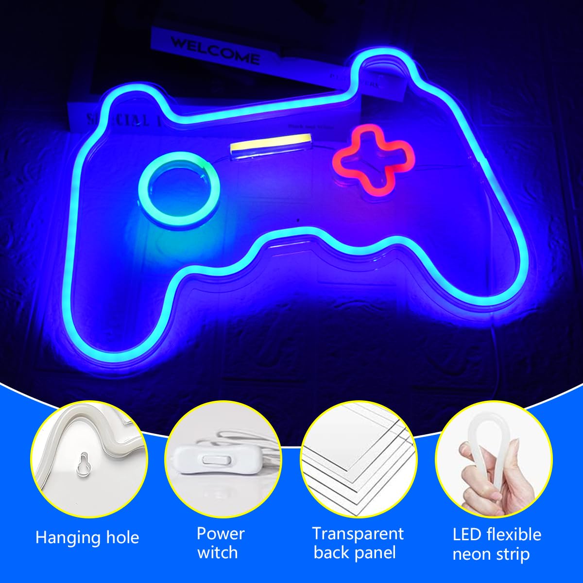 UExnkj-Y Game Neon Sign Game Controller neon light USB powered LED neon with switch, suitable for game room, club, party, nightclub, gift wall decoration