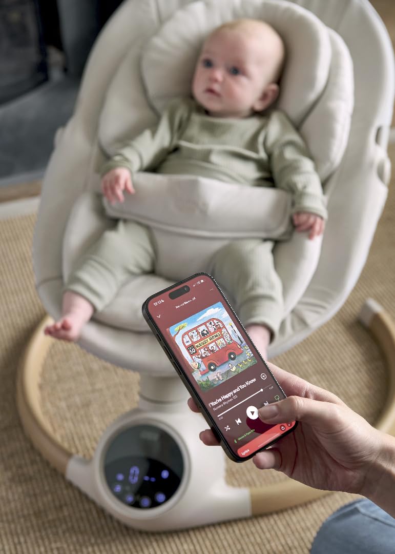 Mamas & Papas Alto Smart Baby Swing, Touchscreen, Multi Speed, Melodies, Bluetooth and Remote Control - Cashmere