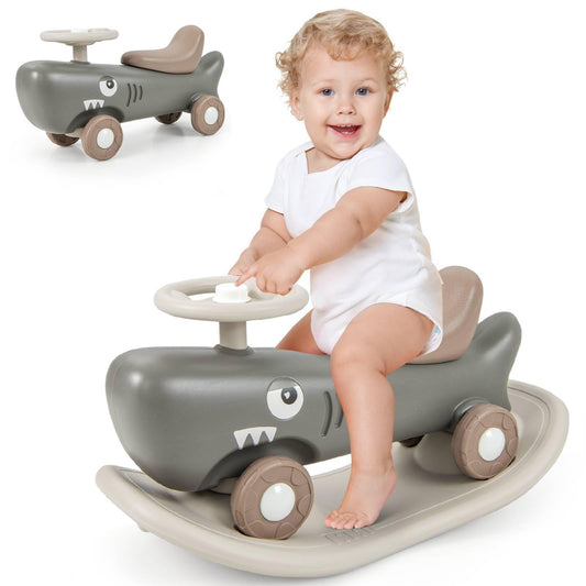 GYMAX Kids Rocking Horse, 3 in 1 Toddler Ride On Car with Detachable Balance Board & Anti-slip EVA Strips, Foot to Floor Sliding Car Indoor Rocking Toy for Boys Girls (Dark Gray)