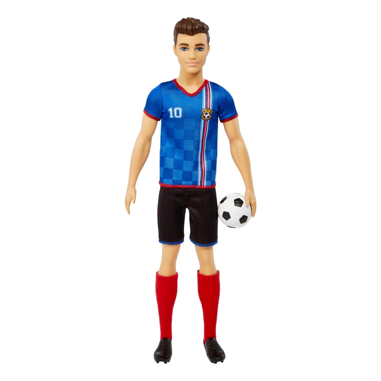 Barbie Careers Ken Fashion Doll & Accessory, Soccer Player with Cropped Hair, #10 Uniform, Tall Socks, Cleats & Ball, HCN15