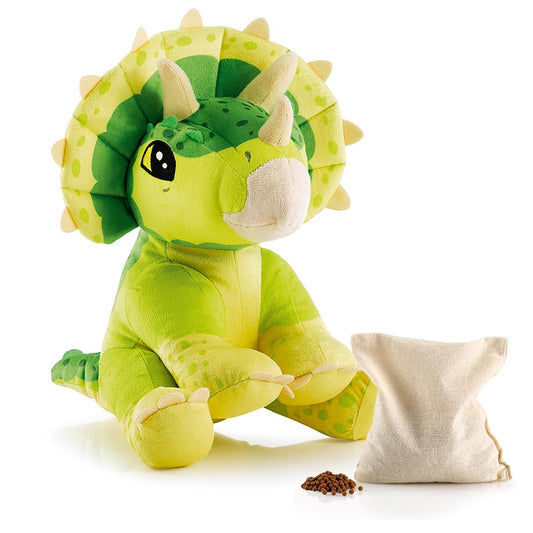 BIOSYNEX - Jurassic World Explorers Heatable Plushies – Microwave Warm Cuddle Toy with Removable Clay Bead Pouch - Gentle and Comforting Warmth - Machine Washable and Safe from Birth (Triceratops)