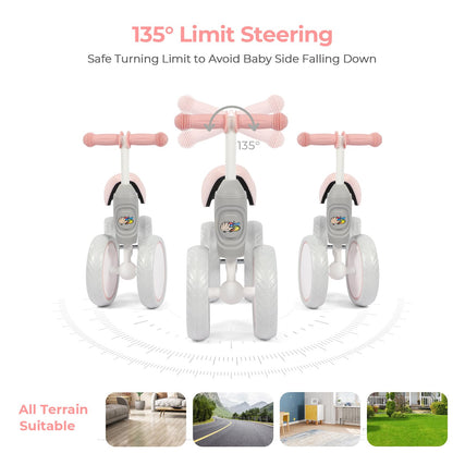 Hello-5ive Baby Balance Bike,Indoor Outdoor Toys Baby Ride On Bike No Pedals for 1-3 Year Old Boys Girls Kids Toddlers First Bike, Best Gift (white&pink&grey)
