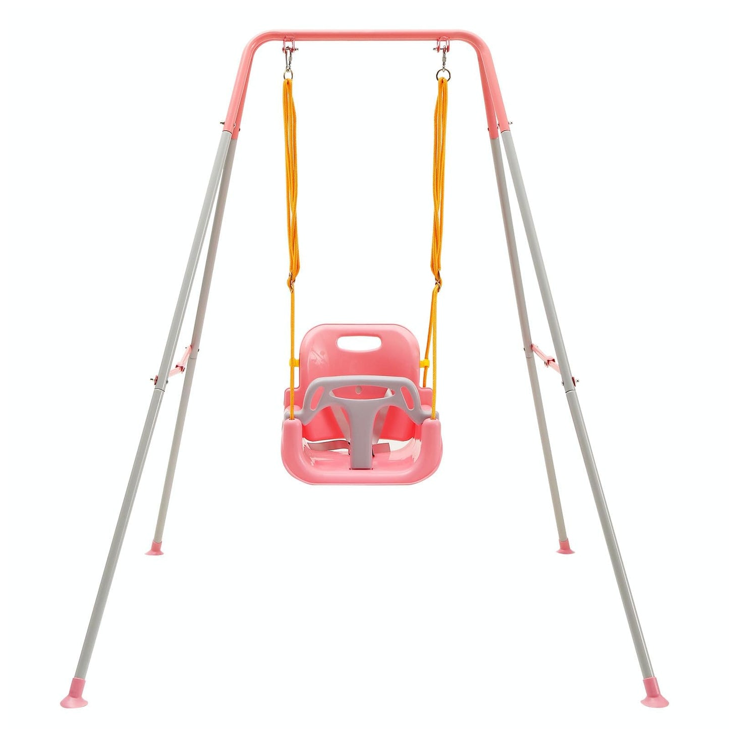 FUNLIO Children's Swing with Folding Metal Stand for Indoor and Outdoor Use, Baby Swing with 4 Sandbags, Easy to Assemble, Pink