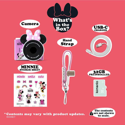 kiimento Mini Kids Digital Camera & Video Camcorder for Ages 3–5 with Selfie Lens, 32GB Memory Card, Handmade Strap – Model A (Minnie Mouse)
