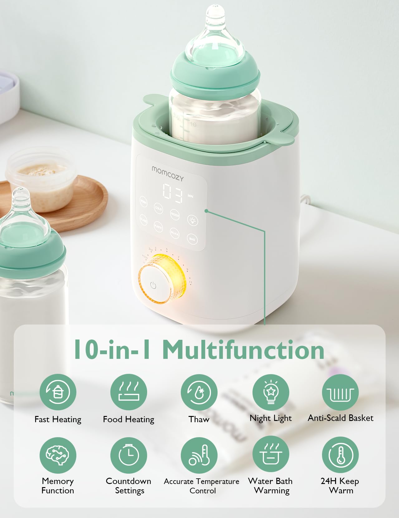 Momcozy Nutri Bottle Warmer, 9-in-1 Baby Bottle Warmer with Night Light, Accurate Temperature Control, receives nutrients in Breast Milk, for All Bottles with Breast Milk or Formula