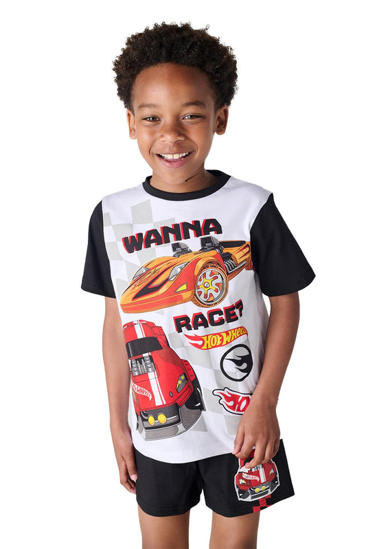 Hot Wheels Boys Pyjamas for Kids 2 Piece Short Pyjama Set Short-Sleeve T-Shirt & Shorts Pjs for Kids Cars Nightwear PJs for Boys – 100% Cotton (Black, 4-5 Years)