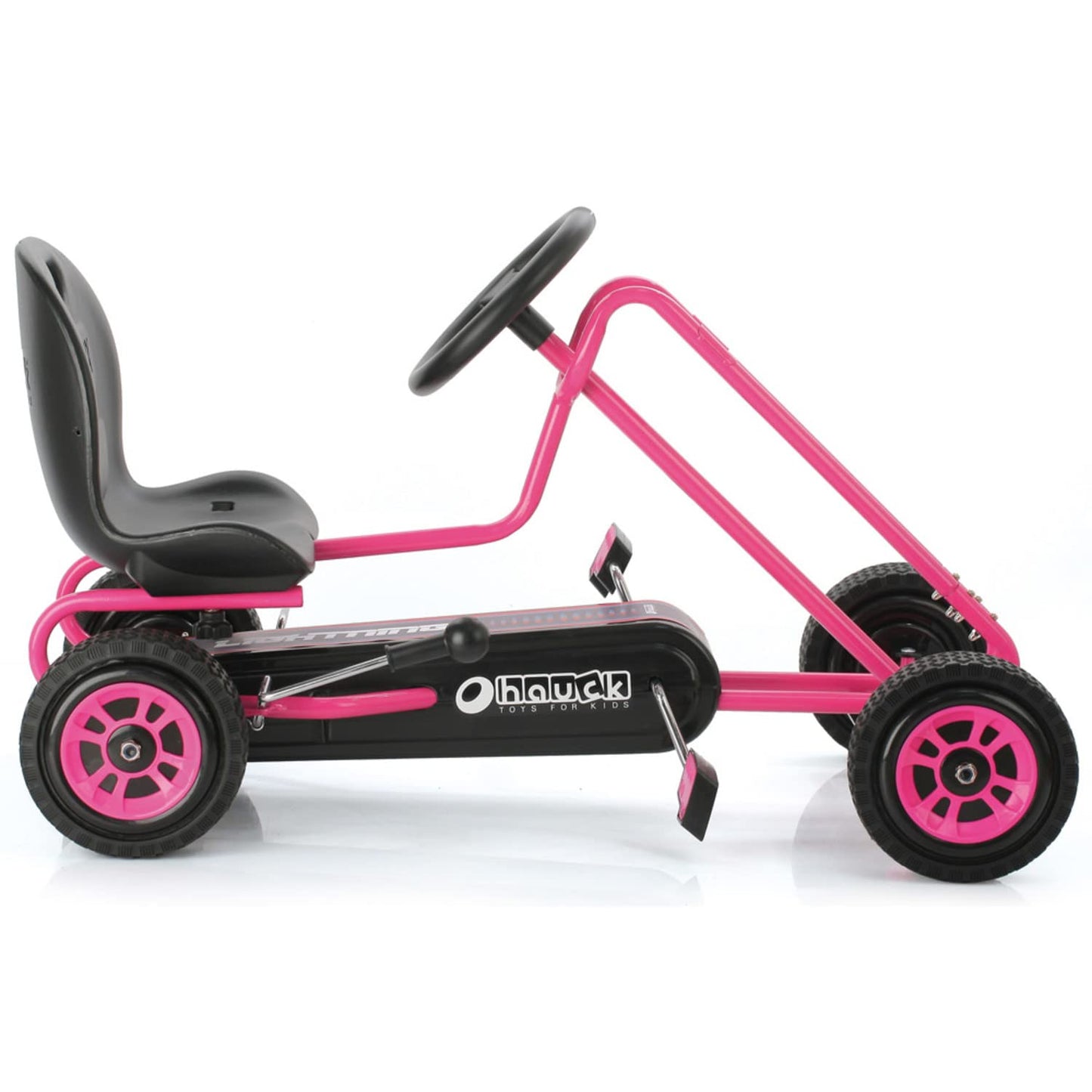 hauck Lightning, Pink - Go Kart for Kids Age 4 to 8 up to 50 kg, Girls & Boy Ride-On Race Car with Rubber Tyres, Adjustable Seat, Handbrake, Sturdy Steel Frame