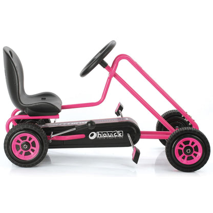 hauck Lightning, Pink - Go Kart for Kids Age 4 to 8 up to 50 kg, Girls & Boy Ride-On Race Car with Rubber Tyres, Adjustable Seat, Handbrake, Sturdy Steel Frame