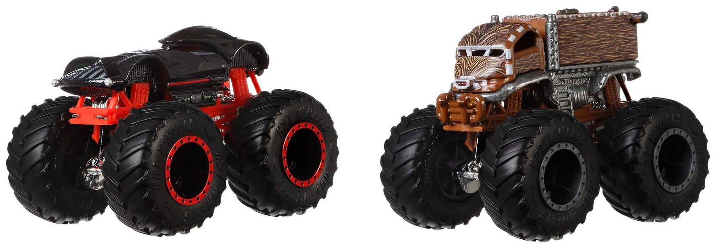 Hot Wheels Monster Trucks Demolition Doubles 2-Pack, featuring two 1:64 scale toy vehicles in assorted styles.