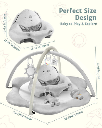 Suihuooo 3-in-1 Baby Play Mat, Baby Seats for Infants to Sitting Up, Mats for Floor Play with 5 Detachable Toys, Baby Gym for Babies 0-6 6-12 Months, Grey
