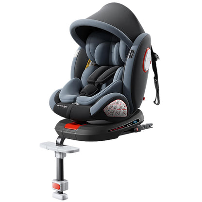 Aveainelle Plus 360 rotating infant and toddler car seat with base, footrest, and canopy in gray, showing the installed seat.