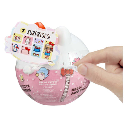 L.O.L. Surprise! Hello Kitty and Friends Tots doll with accessories in a Hello Kitty-shaped ball, blind packaging included.