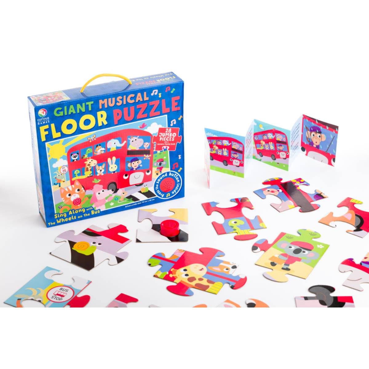 Curious Universe Games - Sing Along with the Wheels on the Bus Giant Musical Floor Puzzle - Floor Puzzle for Kids with Nursery Rhyme Book - Gifts for Boys and Girls - Sound Book - First Jigsaw