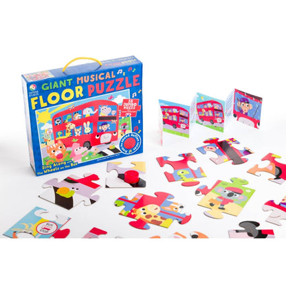 Curious Universe Games - Sing Along with the Wheels on the Bus Giant Musical Floor Puzzle - Floor Puzzle for Kids with Nursery Rhyme Book - Gifts for Boys and Girls - Sound Book - First Jigsaw