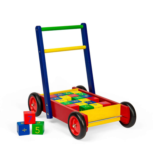 Tidlo Baby Walker with ABC blocks, wooden toddler walker featuring colorful alphabet blocks and sturdy handle for early walking support.