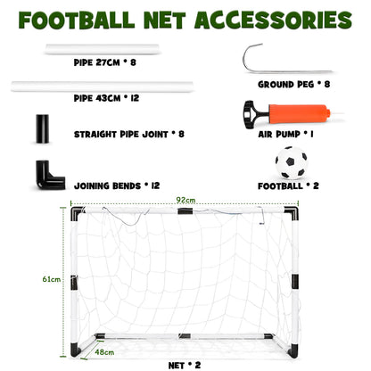 Dreamon set of 2 kids football goal post nets with soccer ball pump, suitable for indoor and outdoor soccer training and games.
