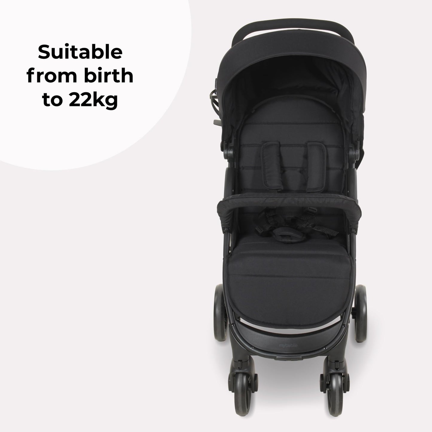My Babiie MB30 Pushchair – from Birth to 4 Years (22kg), Easy Compact Fold, Large Shopping Basket, Adjustable Handle, Stroller Includes Cup Holder, Rain Cover – Black
