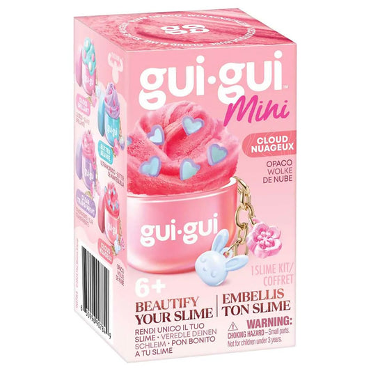 Gui Gui mini cloud slime keyring with colorful charms and accessories, soft stretchy cloud slime toy for kids' creative play.