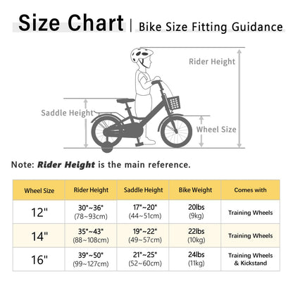 Beige Glerc Bubble 14-inch kids bike with basket, stabilisers, and rear rack for boys and girls aged 3 to 6 years.