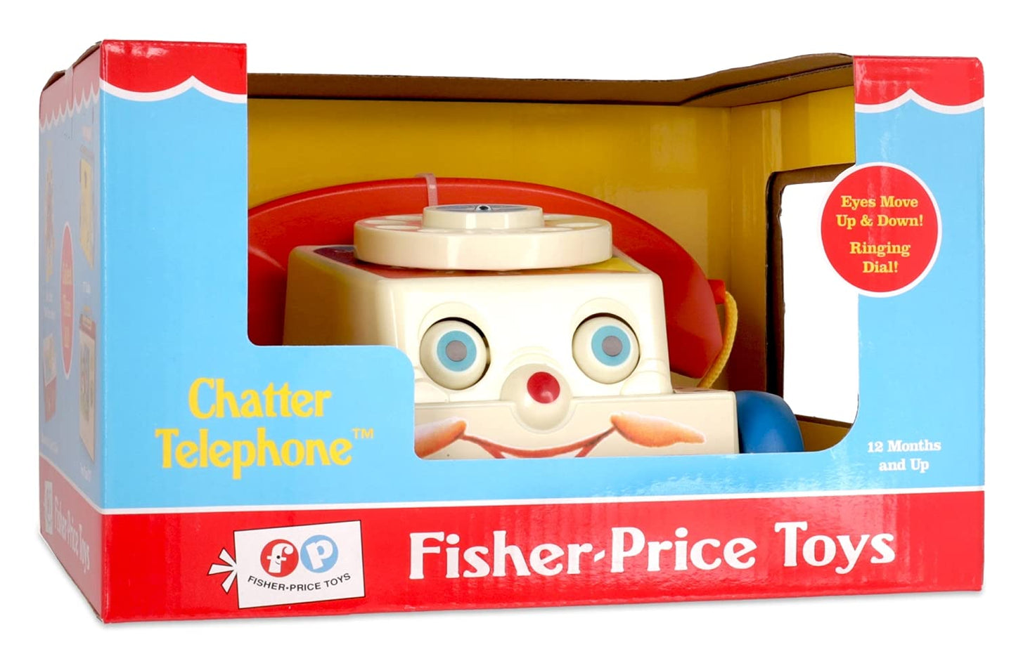 Basic Fun Fisher Price Classics Chatter Telephone Toy | Pull Along Retro Toddler Phone with Moving Eyes and Dial | Gift for Babies and Toddlers Aged 12 +