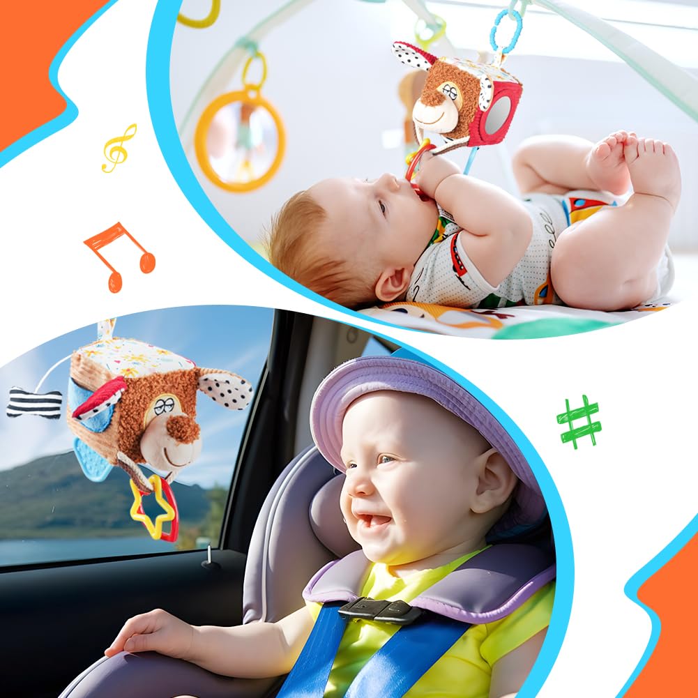 Aolso clip-on puppy plush toy, sensory hanging musical toy for newborns, suitable for prams, cribs, and strollers.