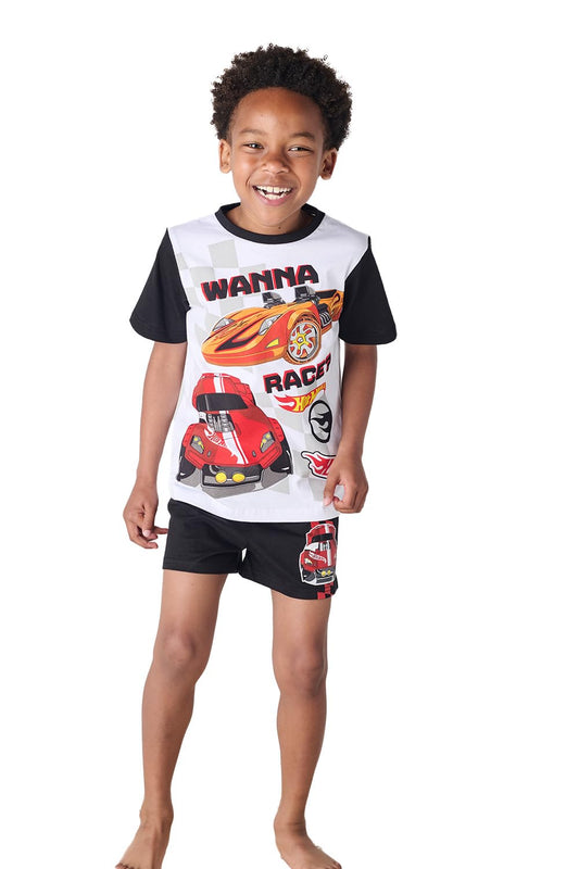 Hot Wheels Pjs Boys Short Pyjamas Sets | Cotton Short-Sleeve T-Shirt And Shorts For Kids Pyjamas | Summer Boys Shortie Pyjama Set | 2 Piece Race Cars Nightwear (Black, 3-4 Years)