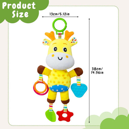 Soft plush giraffe baby toy from MIFKLMV, clip-on stuffed animal with rattle, perfect for infants 0-6 months.