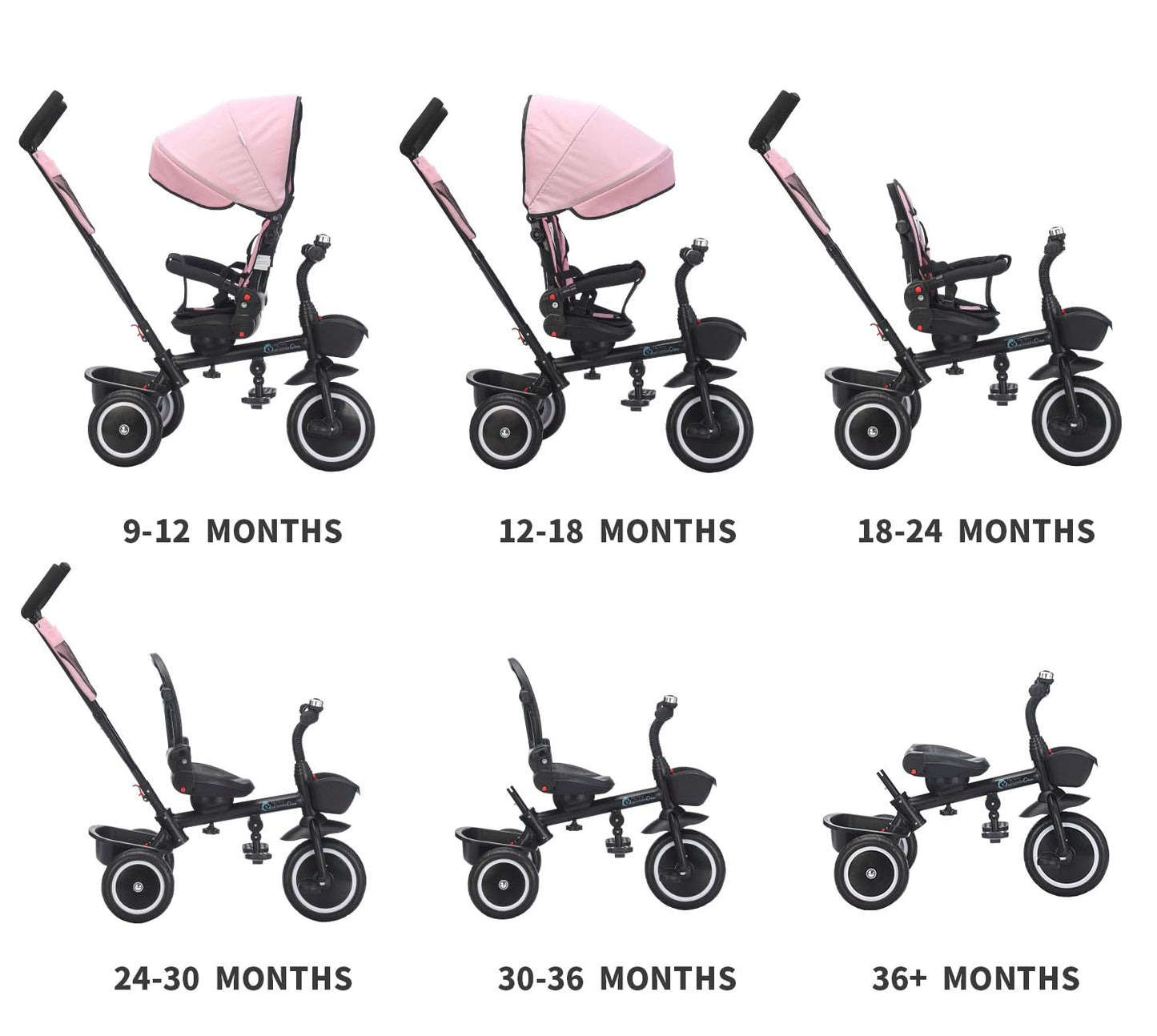 Foryourlittleone Kids Trike V3 Pink Tricycle Baby Push with Parent Handle Bike 9 Months to 5 Years | For-Your-Little-One Trike with Parent Handle, Multi-Functional Tricycle