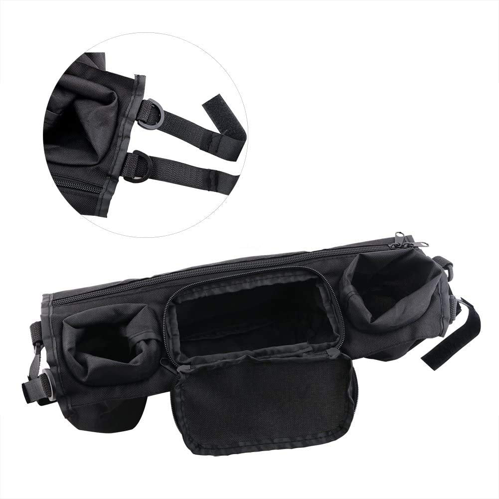 Vicloon baby stroller organizer with black Oxford fabric, bottle holder, zippered pocket, and universal attachment for prams.