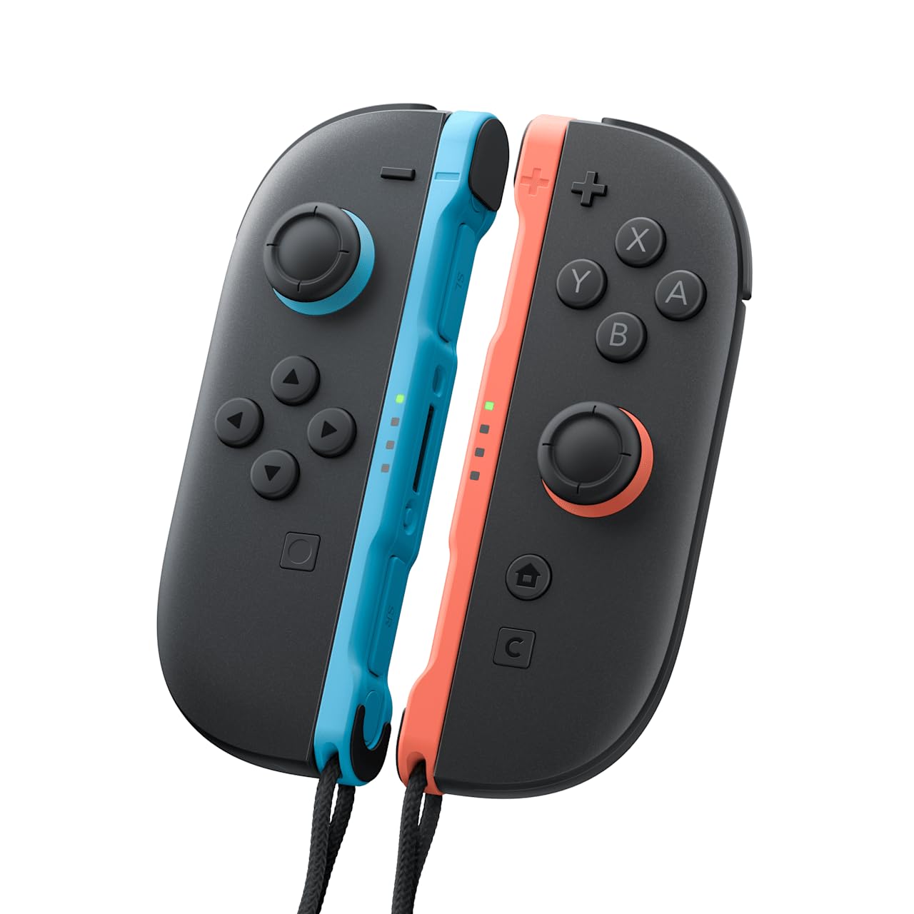Nintendo Joy-Con controllers in light blue and light red, wireless game controllers for Nintendo Switch gaming console.