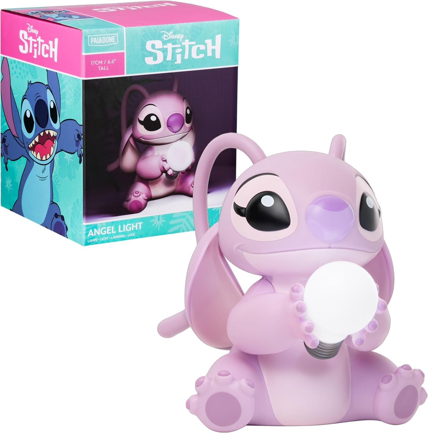 Pink Disney Lilo and Stitch Angel Light lamp by Paladone, bedside table night light with official Lilo and Stitch character design.
