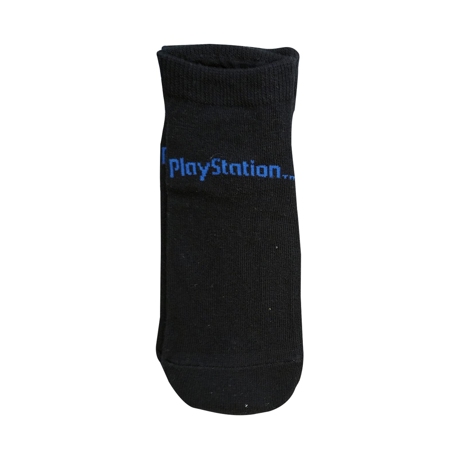 PlayStation official boys and girls trainer socks in a 3-pack, size 12.5-3.5, featuring colorful PlayStation branding and patterns.