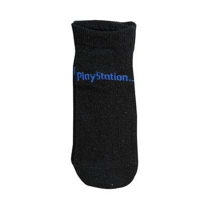 PlayStation official boys and girls trainer socks in a 3-pack, size 12.5-3.5, featuring colorful PlayStation branding and patterns.