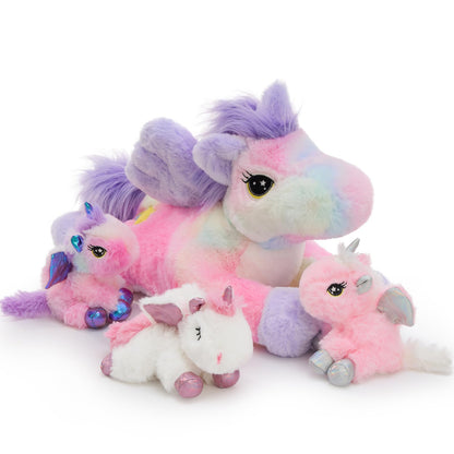 MorisMos Big Unicorn Teddy Stuffed Animal, 50cm Mom with 3 Cuddly Baby Inside, Giant Fluffly Soft Toy Realistic Kawaii Gift for Kids Birthday Deco