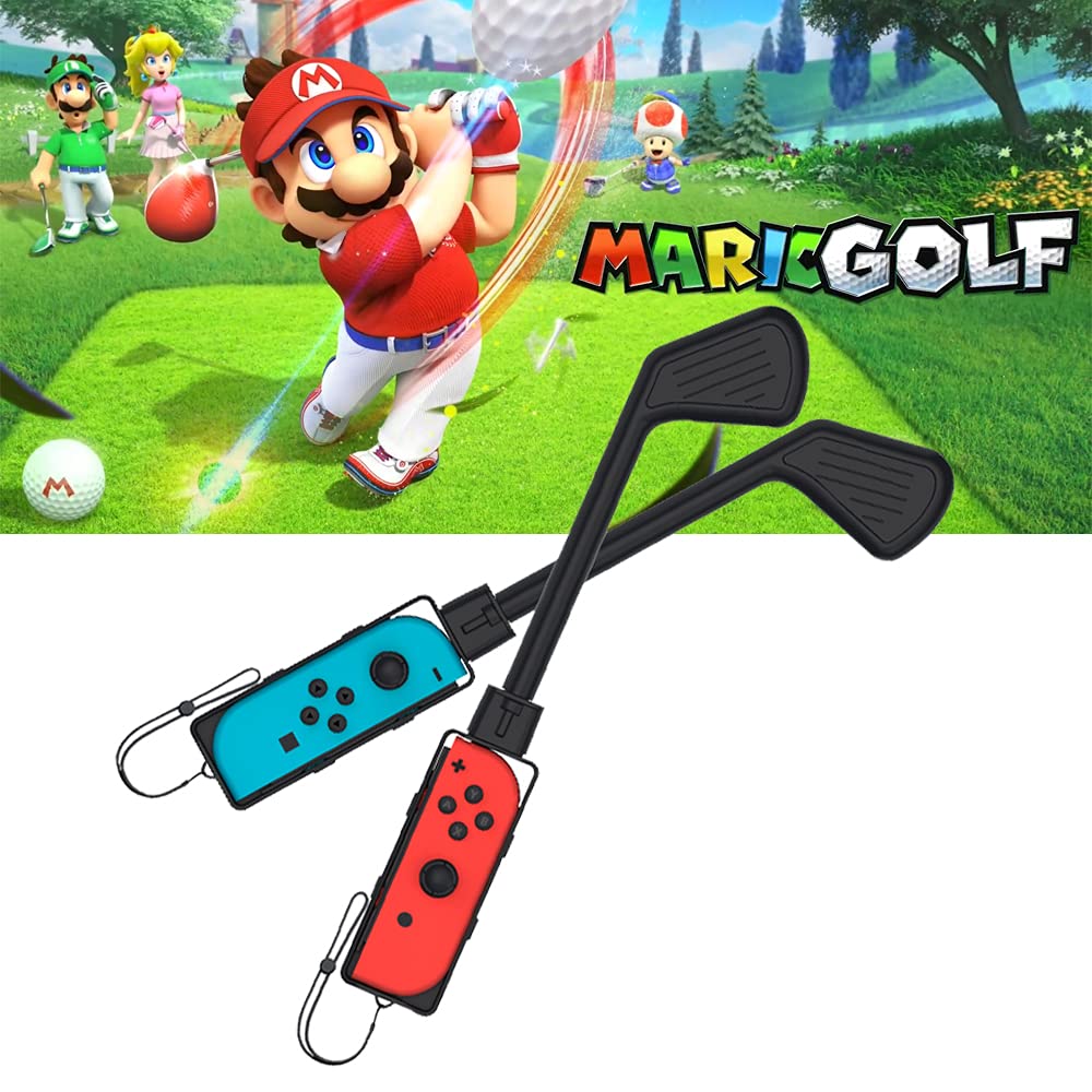 Golf Club for Mario Golf: Super Rush - Nintendo Switch Joy-con Accessories,Mini Golf Clubs Hand Grip Accessories with Wrist Strap for Joy Cons - 2 Pack (Black)