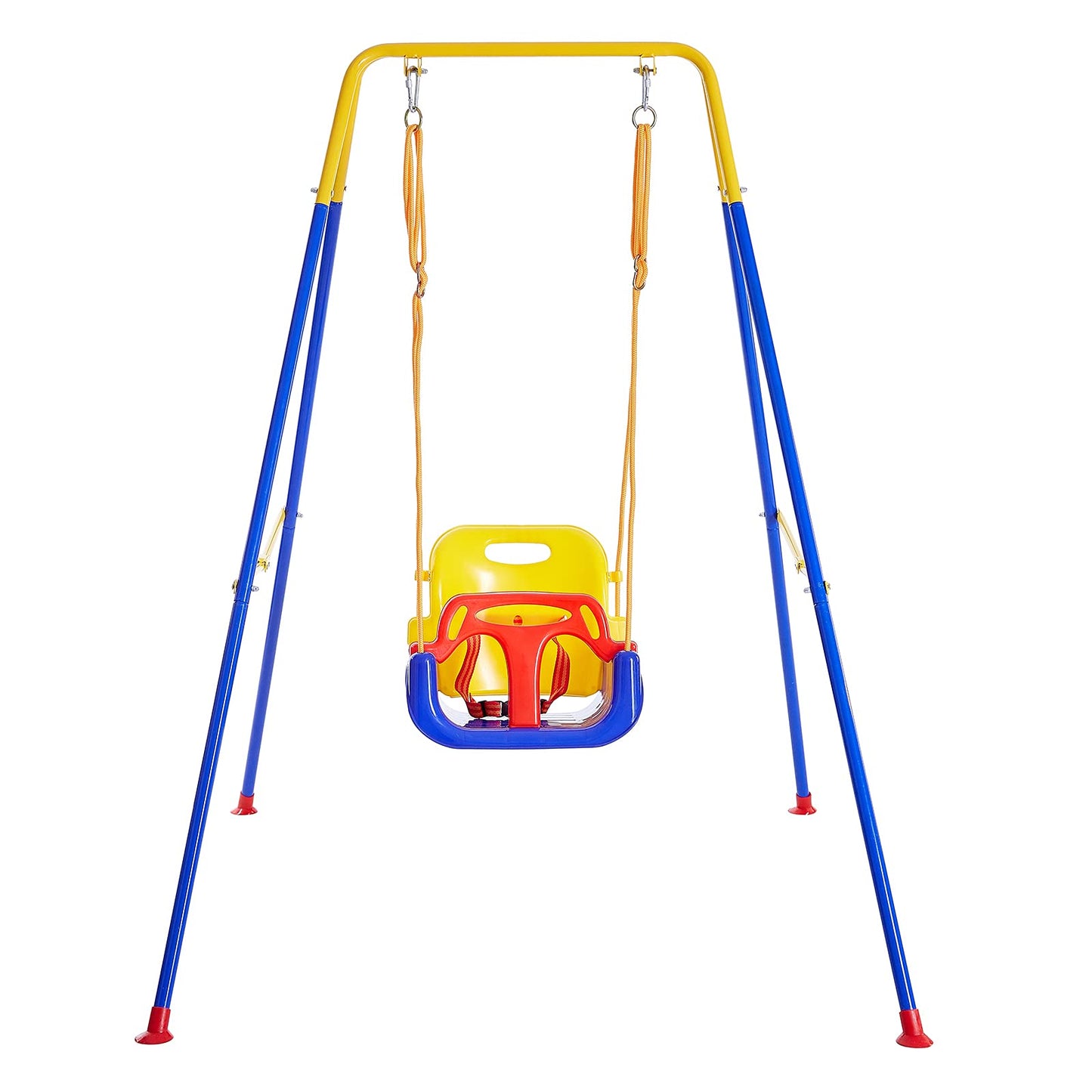FUNLIO 3-in-1 Swing Set for Toddler with 4 Sandbags, Heavy-Duty Kid Swing Set with Safety Harness, for Backyard, Indoor/Outdoor Play, Folding Metal Stand & Clear Instruction, Easy to Assemble & Store
