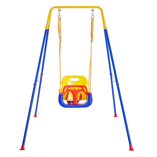 FUNLIO 3-in-1 Swing Set for Toddler with 4 Sandbags, Heavy-Duty Kid Swing Set with Safety Harness, for Backyard, Indoor/Outdoor Play, Folding Metal Stand & Clear Instruction, Easy to Assemble & Store