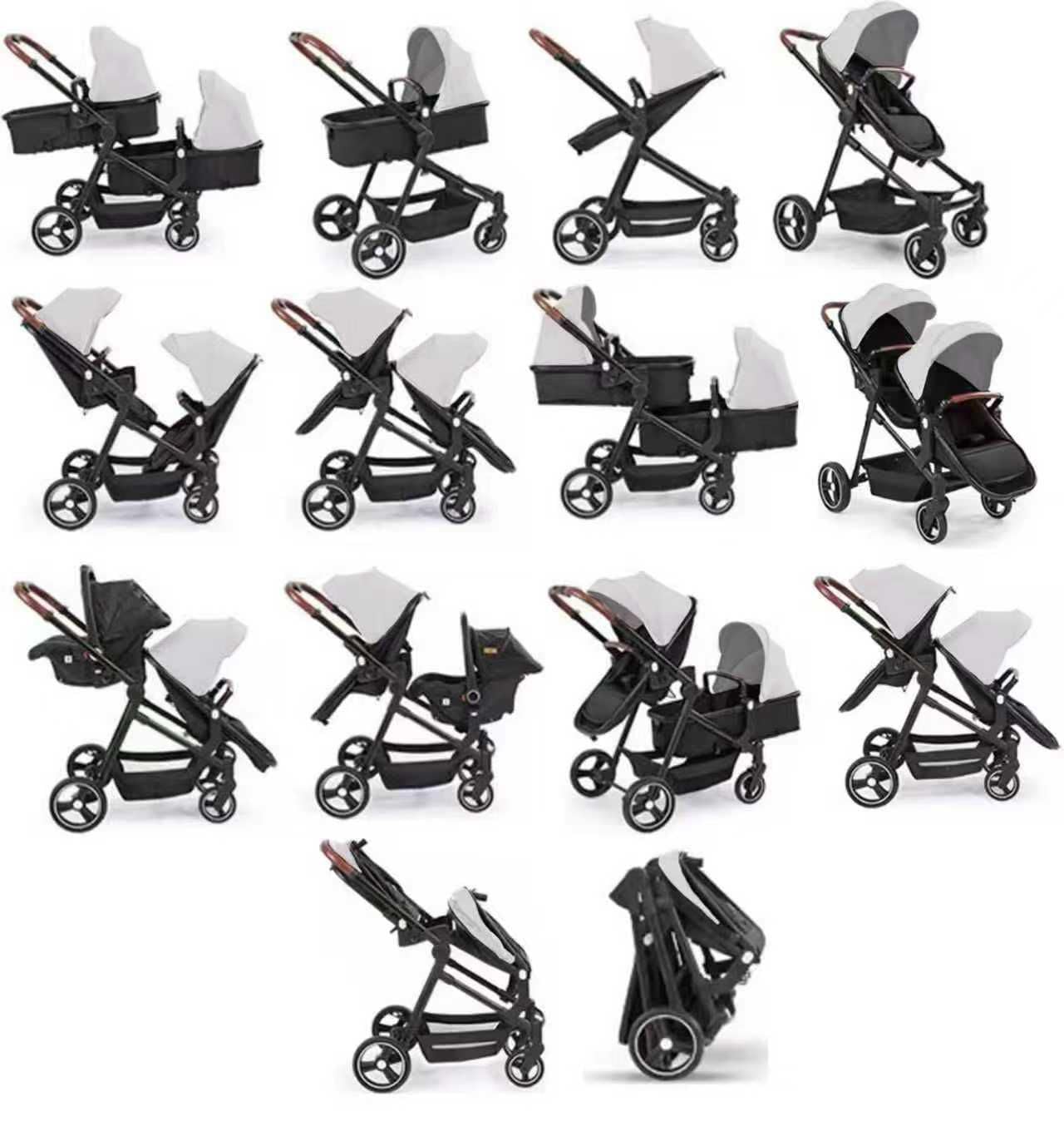 Rexhan Twin 4 in 1 Reversible Travel System, Foldable Double Baby Buggy, Twin Toddler Pram, Pushchair, Tandem All in One Stroller, Lightweight, Portable Baby Carriage, Newborn 0-4 Year, Aluminium